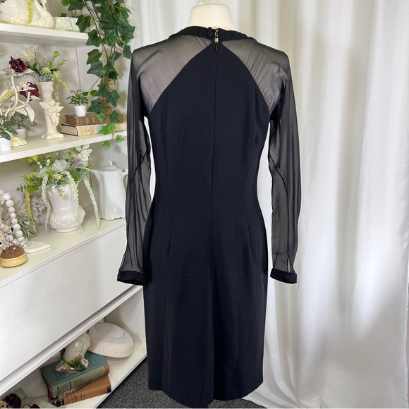 Vintage Carolyne Roehm Black Sheer Sleeved Cocktail Dress - Picture 6 of 16